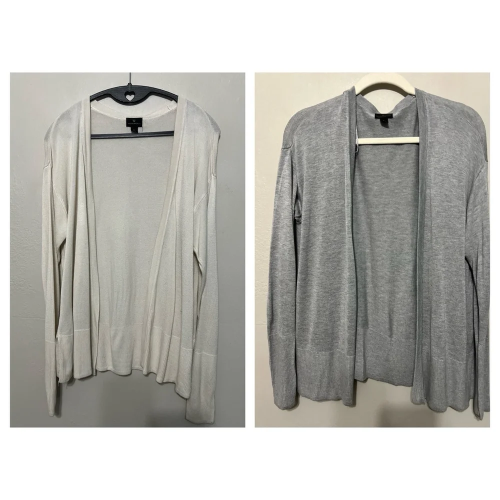 Lot‎ Of 2 Womens Large Open Front Casual Cardigan Grey & Off White Workwear